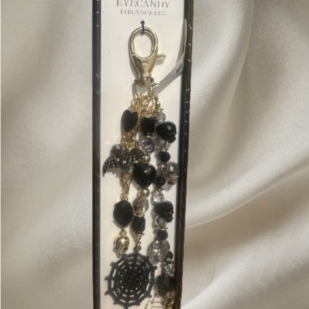 Eye Candy Black and Gold Spider Charm Keychain